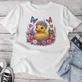 黄色いアヒルのイースター蝶の花のシー レディースTシャツ 面白い贈り物