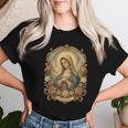 Ave Maria 聖母マリア 花柄 カトリック 祈りの肖像画 レディースTシャツ 彼女への贈り物
