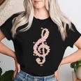 ト音記号 ト音記号 花 ミュージシャンギフト レディースTシャツ 彼女への贈り物