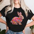 夏に可愛い花うさぎ 花柄 うさぎ レディースTシャツ 彼女への贈り物