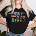 学校給食のおばあちゃんの電池寿命面白いカフェテリアワーカー レディースTシャツ 彼女への贈り物