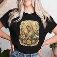 聖母マリアの祈り 花 カトリック 祈り 神聖な芸術 レディースTシャツ 彼女への贈り物