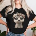 花柄クラウン付きのかわいいミーアキャット レディースTシャツ 彼女への贈り物