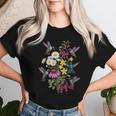 詳細なハチドリと野花ボタニカル。 レディースTシャツ 彼女への贈り物