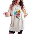 花 カラフル アート 描画 抽象 グラフィック 花 レディースオーバーサイズコンフォートTシャツ Ivory