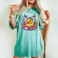 黄色いアヒルのイースター蝶の花のシー レディースオーバーサイズコンフォートTシャツ Chalky Mint