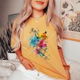 花 カラフル アート 描画 抽象 グラフィック 花 レディースオーバーサイズコンフォートTシャツ Mustard