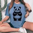 I Love Pandas 面白い、パンダが大好き レディースオーバーサイズコンフォートTシャツ Blue Jean