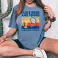 I Like Beer And Tennis Maybe 3 People ビンテージ レディースオーバーサイズコンフォートTシャツ Blue Jean