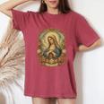 Ave Maria 聖母マリア 花柄 カトリック 祈りの肖像画 レディースオーバーサイズコンフォートTシャツ Crimson
