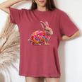 夏に可愛い花うさぎ 花柄 うさぎ レディースオーバーサイズコンフォートTシャツ Crimson