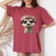 花柄クラウン付きのかわいいミーアキャット レディースオーバーサイズコンフォートTシャツ Crimson