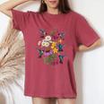 詳細なハチドリと野花ボタニカル。 レディースオーバーサイズコンフォートTシャツ Crimson