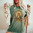 Ave Maria 聖母マリア 花柄 カトリック 祈りの肖像画 レディースオーバーサイズコンフォートTシャツ Moss