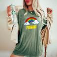 Present Cute arcastic Retrointage Rainbow レディースオーバーサイズコンフォートTシャツ Moss