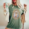 聖母マリア カトリック 祈り 花柄 神聖なアイコン 肖像画 レディースオーバーサイズコンフォートTシャツ Moss