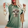 花柄クラウン付きのかわいいミーアキャット レディースオーバーサイズコンフォートTシャツ Moss