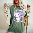 誕生日の女の子6歳、猫、ユニコーン、6歳の誕生日 レディースオーバーサイズコンフォートTシャツ Moss