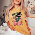 9歳の誕生日 魔女 ピンクとグリーン 9歳の誕生日 女の子 レディースオーバーサイズコンフォートTシャツ Mustard