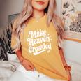 Make Heaven Crowded Christian Girl レトロ 宗教的 イエス レディースオーバーサイズコンフォートTシャツ Mustard