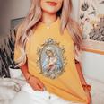 聖母マリア カトリック 祈り 花柄 神聖なアイコン 肖像画 レディースオーバーサイズコンフォートTシャツ Mustard