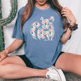 かわいいチンチラ花柄チンチラ 長袖tシャツ レディースオーバーサイズコンフォートTシャツ Blue Jean