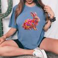 夏に可愛い花うさぎ 花柄 うさぎ レディースオーバーサイズコンフォートTシャツ Blue Jean
