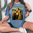 女の子の真珠のイヤリングを持つモナリザの自撮り面白いアート レディースオーバーサイズコンフォートTシャツ Blue Jean