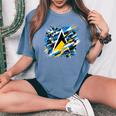 男性と女性の愛国心が強いセントルシア国旗の服セントルシア レディースオーバーサイズコンフォートTシャツ Blue Jean