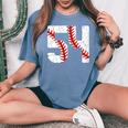 野球選手 ジャージ 番号54 54 Proud Baseball Mom Dad レディースオーバーサイズコンフォートTシャツ Blue Jean