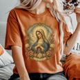Ave Maria 聖母マリア 花柄 カトリック 祈りの肖像画 レディースオーバーサイズコンフォートTシャツ Yam