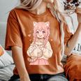 かわいい アニメ 女の子 抱っこ 猫 かわいい 漫画 猫好き オタク レディースオーバーサイズコンフォートTシャツ Yam