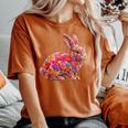 夏に可愛い花うさぎ 花柄 うさぎ レディースオーバーサイズコンフォートTシャツ Yam