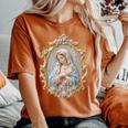 聖母マリア カトリック 祈り 花柄 神聖なアイコン 肖像画 レディースオーバーサイズコンフォートTシャツ Yam
