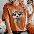 花柄クラウン付きのかわいいミーアキャット レディースオーバーサイズコンフォートTシャツ Yam