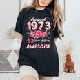 53歳 1973年8月 花柄 53歳 誕生日 男性 女性 レディースオーバーサイズコンフォートTシャツ Black
