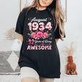 92歳 1934年8月 花柄 92歳 誕生日 男性 女性 レディースオーバーサイズコンフォートTシャツ Black