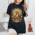 Ave Maria 聖母マリア 花柄 カトリック 祈りの肖像画 レディースオーバーサイズコンフォートTシャツ Black