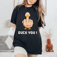 Duck You Duck Lover ひっくり返す鳥 クワック ダッキー 皮肉 レディースオーバーサイズコンフォートTシャツ Black