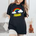 Present Cute arcastic Retrointage Rainbow レディースオーバーサイズコンフォートTシャツ Black