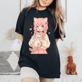 かわいい アニメ 女の子 抱っこ 猫 かわいい 漫画 猫好き オタク レディースオーバーサイズコンフォートTシャツ Black