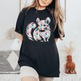 かわいいチンチラ花柄チンチラ 長袖tシャツ レディースオーバーサイズコンフォートTシャツ Black