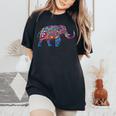 カラフルなインドの象の花柄象アート レディースオーバーサイズコンフォートTシャツ Black