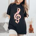 ト音記号 ト音記号 花 ミュージシャンギフト レディースオーバーサイズコンフォートTシャツ Black