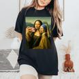 女の子の真珠のイヤリングを持つモナリザの自撮り面白いアート レディースオーバーサイズコンフォートTシャツ Black