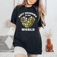 母の日 世界で一番のおばあちゃん グランドマザー レディースオーバーサイズコンフォートTシャツ Black