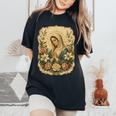 聖母マリアの祈り 花 カトリック 祈り 神聖な芸術 レディースオーバーサイズコンフォートTシャツ Black