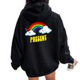 Present Cute arcastic Retrointage Rainbow レディース オーバーサイズ パーカー バックプリント Black