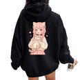 かわいい アニメ 女の子 抱っこ 猫 かわいい 漫画 猫好き オタク レディース オーバーサイズ パーカー バックプリント Black
