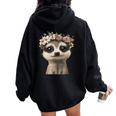 花柄クラウン付きのかわいいミーアキャット レディース オーバーサイズ パーカー バックプリント Black